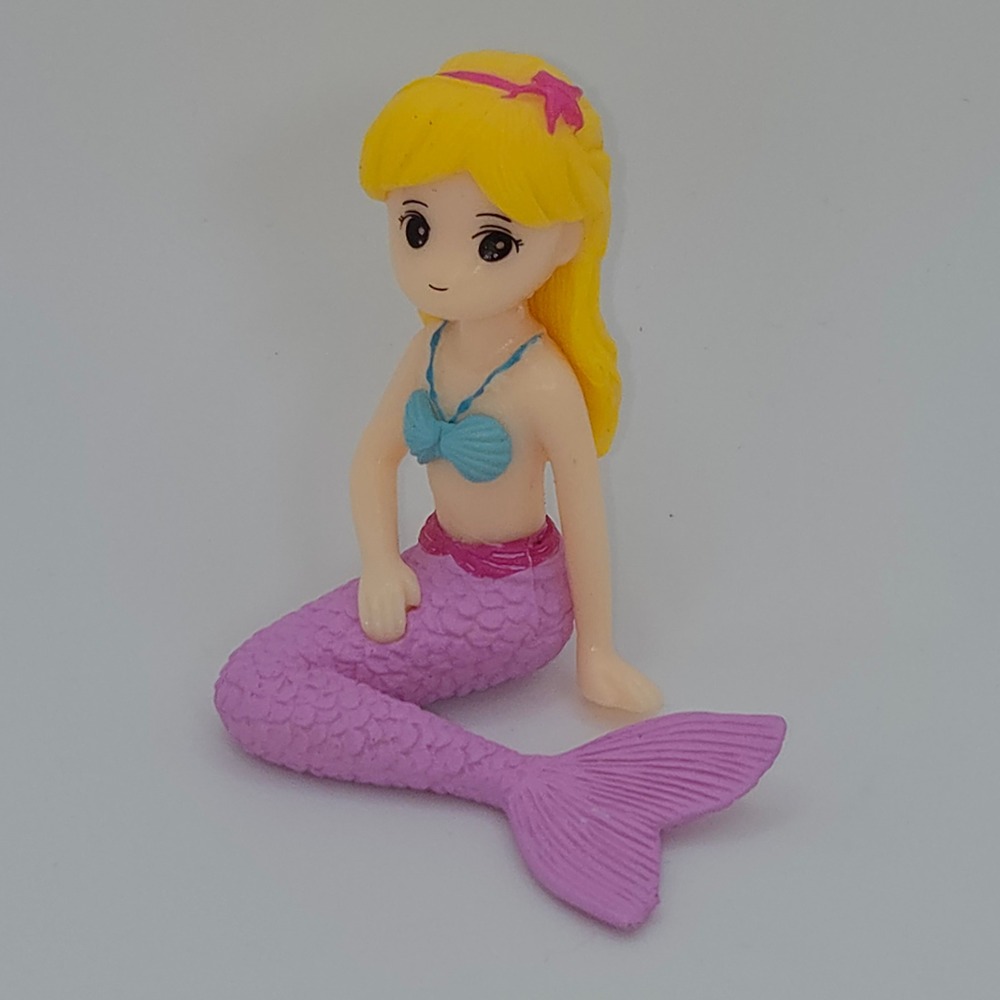 Miniature Mermaid Figurine Blonde Purple Tail Seashell Top Cake Topper Decor